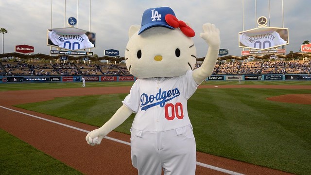 Hello Kitty - Play ball! Join Hello Kitty to cheer on the Los Angeles  Dodgers on September 2nd at Dodger Stadium! Visit www.dodgers.com/hellokitty  to purchase a special event ticket package that includes